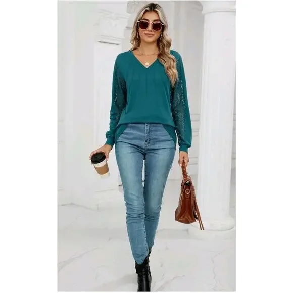 BMJL Womens Tunic Tops Fall Dressy Causal Blouses Lace Long Sleeve Size Large - Picture 1 of 7